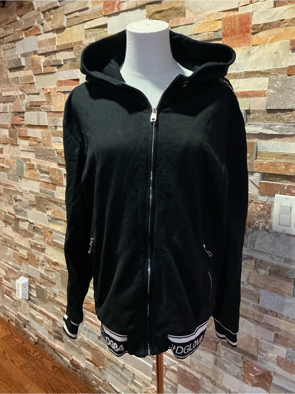 Dolce & Gabbana Black Logo Tape Zip-Up Hoodie “DGLIFE Size IT 36 (US XS-S)